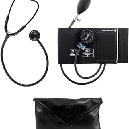 Kit Estetoscópio Duplo Bic + Esfigmomanômetro + Estojo (Preto Total)